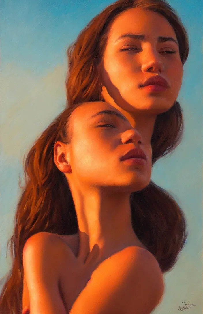 Prompt: a face portrait of a beautiful girl enjoying the warm sunlight, cuban setting, warm colors, soft lighting, atmospheric, cinematic, moody, in the style of diego koi, gina heyer, luiz escanuela, art by alyssa monk, hyperrealism, rule of thirds, oil on canvas, 8 k