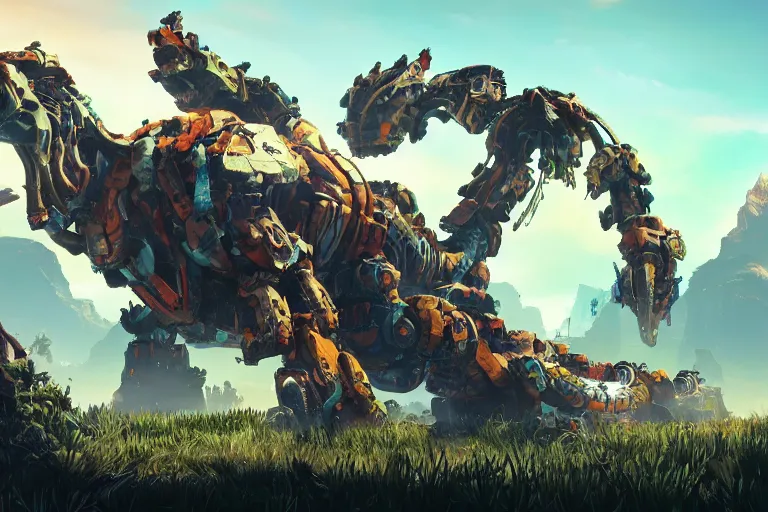 Image similar to clamberjaw machine mecha animal beast robot of horizon forbidden west horizon zero dawn bioluminiscence global illumination ray tracing hdr fanart arstation by sung choi and eric pfeiffer and gabriel garza and casper konefal