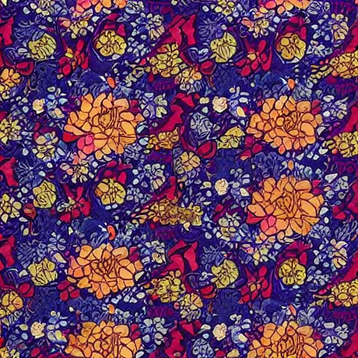 Prompt: a beautiful, symmetric floral pattern by james jean, multicolor, ultra high details, triade color scheme, # 2 2 3 3 e 6