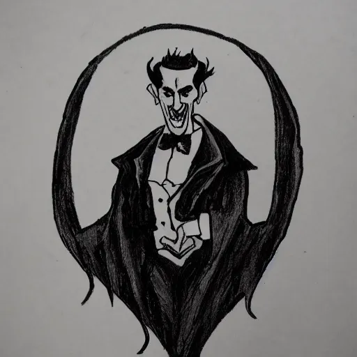 Image similar to hand-drawn doodle of Dracula using the toilet on the back of a napkin