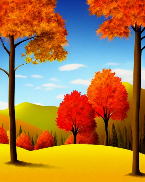 Image similar to autumn hillside boy hiking illustration fine texture, dynamic composition, detailed, matte print