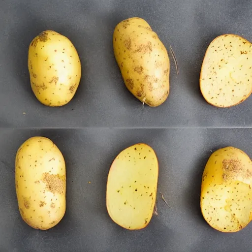 Prompt: a potato cut into 4 pieces