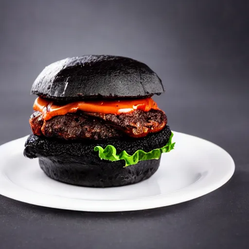 Prompt: black hamburger, photo, detailed, 4k