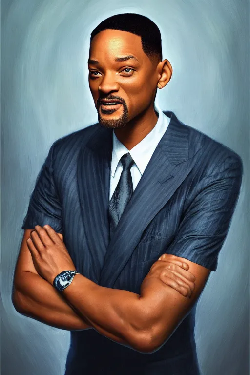 Prompt: Will Smith as a Simpson, oil on canvas, intricate, portrait, 8k highly professionally detailed, HDR, CGsociety