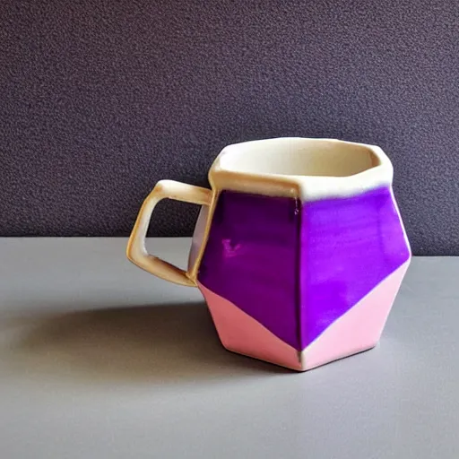 Image similar to geodesic triangle handbuilt ceramic mug with pink and purple pearlescent glaze