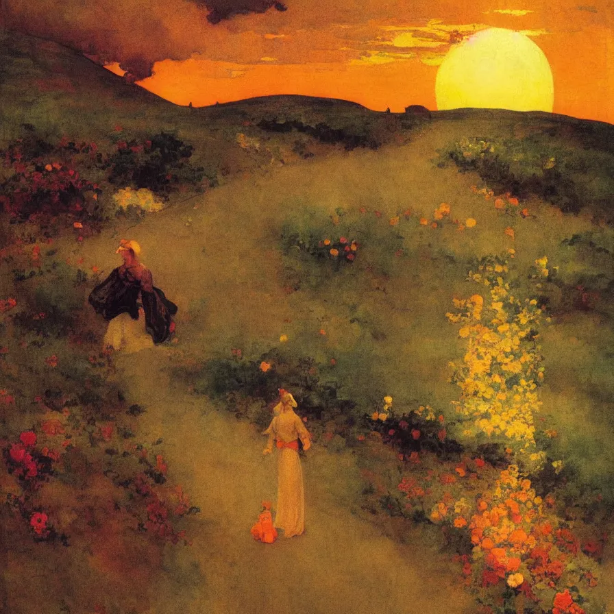 Image similar to cover artwork about a highway to the sunrise. influenced by gaston de la touche, winslow homer, thomas moran and steve mitchell