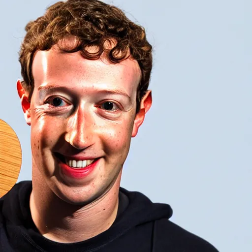 Image similar to mark zuckerberg holding a wooden coaster up to the camera