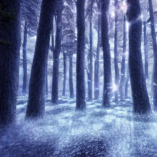 Image similar to professional digital art of a forest made of ice, high quality, cinematic lighting, hd, 4 k, 8 k