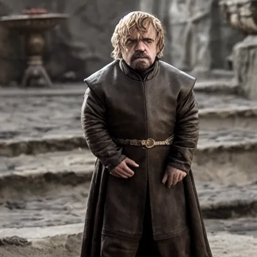 Image similar to Gerard Dépardieu as Tyrion Lannister, still from Game of Thrones, tv show, detailed, 4K