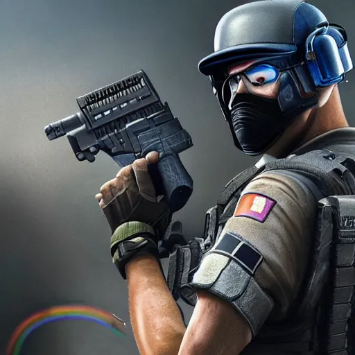 Image similar to joe biden as a rainbow six siege operator, 4 k, highly detailed