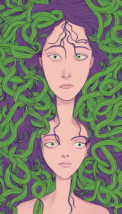 Image similar to very detailed portrait of a 2 0 years old girl surrounded by tentacles, the youg woman visage is blooming from fractal and vines, by rebecca sugar