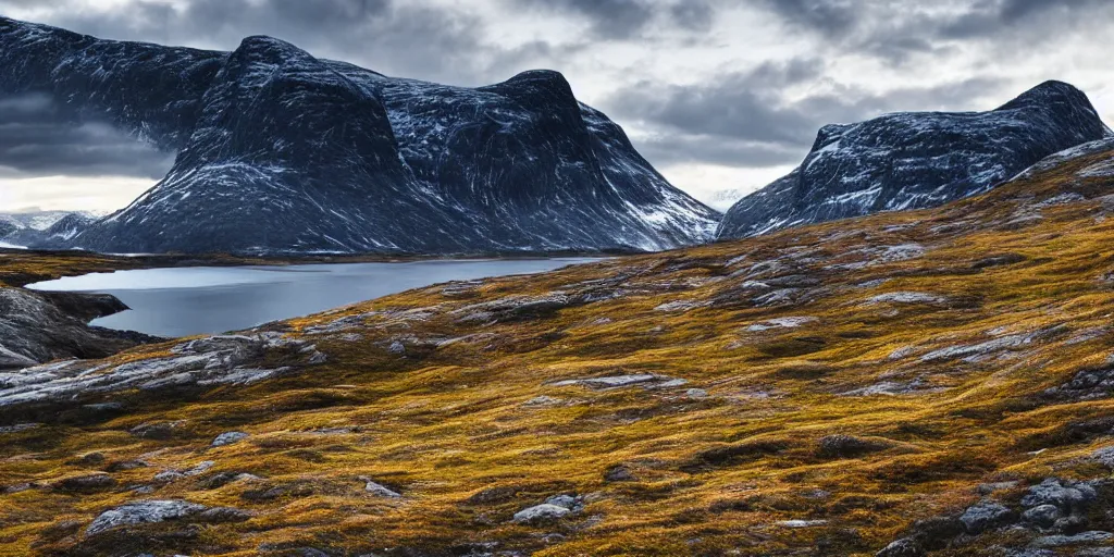 Prompt: Norwegian landscape, cinematic lighting,