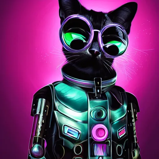 Image similar to portrait of a cute cyberpunk cat, realistic, futuristic, robot, professional photography