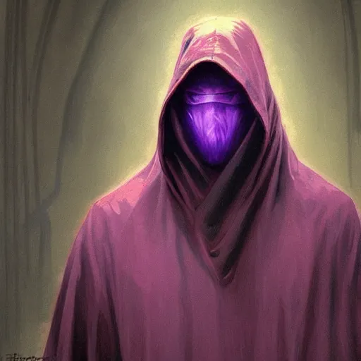 Image similar to ultra realistic illustration, man in a black hood, in a striped purple balaclava, mysterious, highly detailed, digital painting, artstation, concept art, smooth, sharp focus, illustration, art by artgerm and greg rutkowski and alphonse mucha