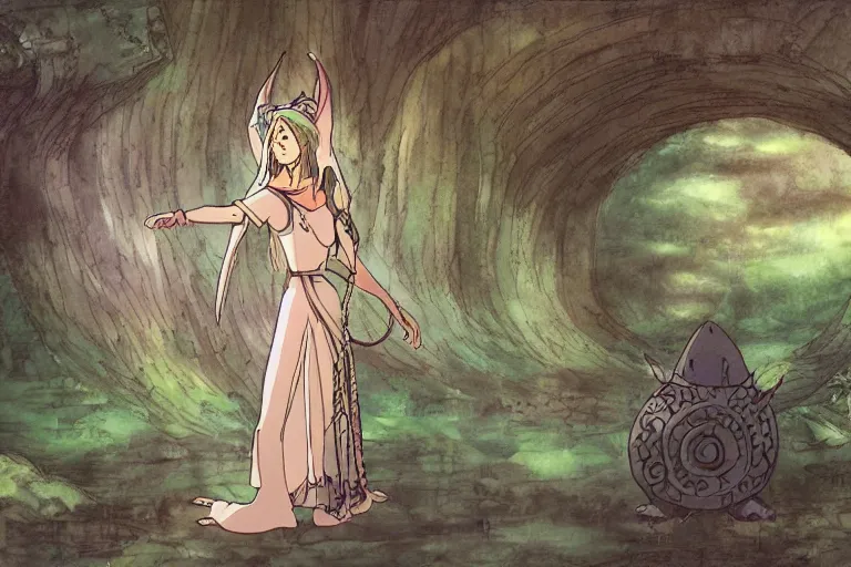 Image similar to tonemapped elven priestess by studio ghibli