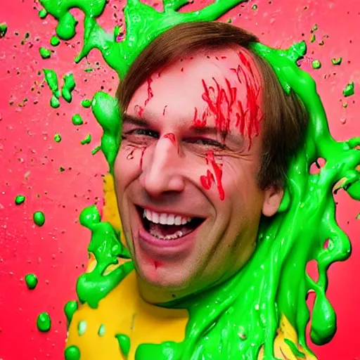 Prompt: Saul Goodman!, covered in slime!!, ((at the Kid Choice Awards)) , medium shot, professional model photo shoot