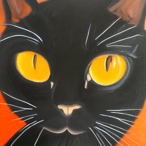 Image similar to oil painting of a black cat, orange background