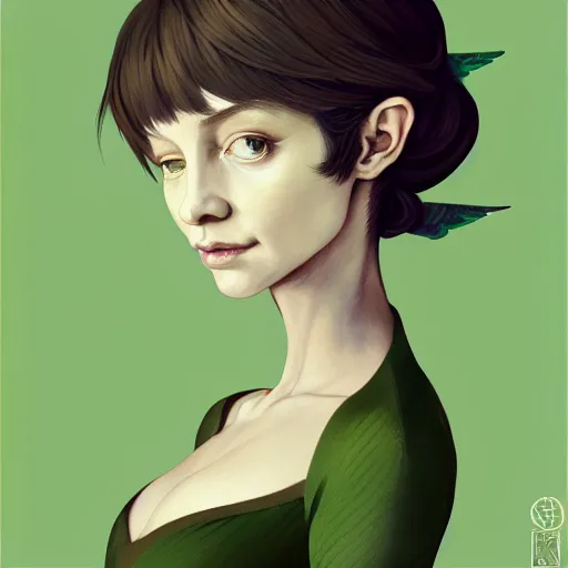 Prompt: 3 / 4 view of a portrait of pixie woman with wings, earthy green, forest background confident pose, pixie, genshin impact,, intricate, elegant, sharp focus, illustration, highly detailed, concept art, matte, trending on artstation, anime, strong brush stroke, sharp focus, illustration, art station, by ilya kuvshinov h 6 4 0