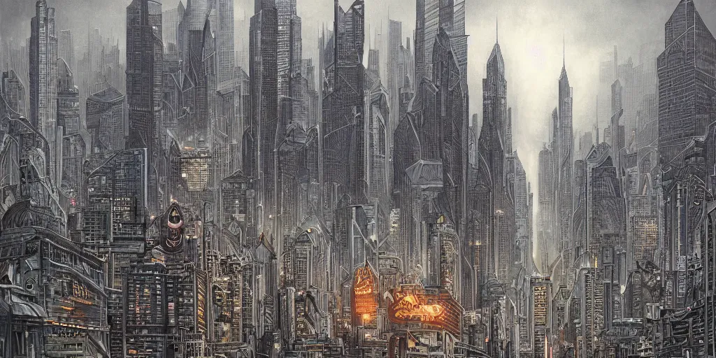 Prompt: a grey mundane city skyline on a cloudy day, by dan mumford, moebius, yukito kishiro, barclay shaw, karol bak, jean baptiste monge, high quality, high resolution