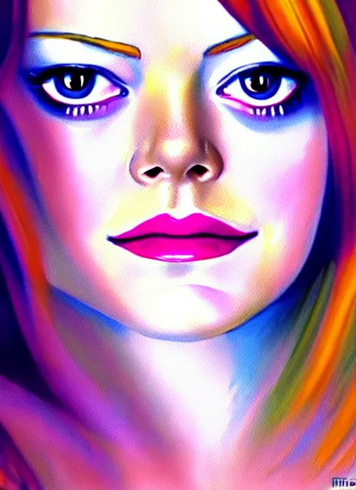Image similar to amazingly pretty painting depiction of Emma Stone in 2012 as a young goddess staring seductively at you. soft detailed painting at 16K resolution and amazingly epic visuals. epically beautiful image. amazing effect, image looks gorgeously crisp as far as it's visual fidelity goes, absolutely outstanding. vivid clarity. ultra. iridescent. mind-breaking. mega-beautiful pencil shadowing. beautiful face. Ultra High Definition. soft shading. smooth soft texture. intensely beautiful.