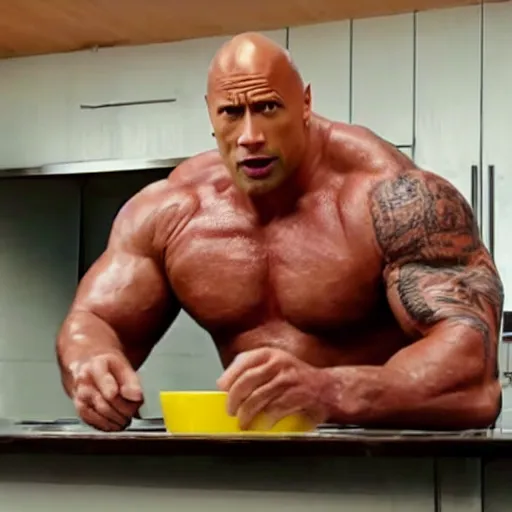 Prompt: Dwayne The Rock Johnson in a Sausage Commercial