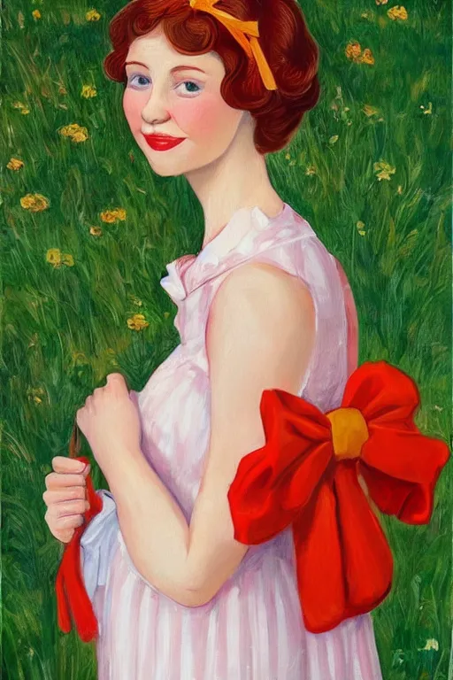 Image similar to ( ( ( ( a young woman wearing a dress and wearing a bow in her hair ) ) ) ) by dean yeagle!!!!!!!!!!!!!!!!!!!!