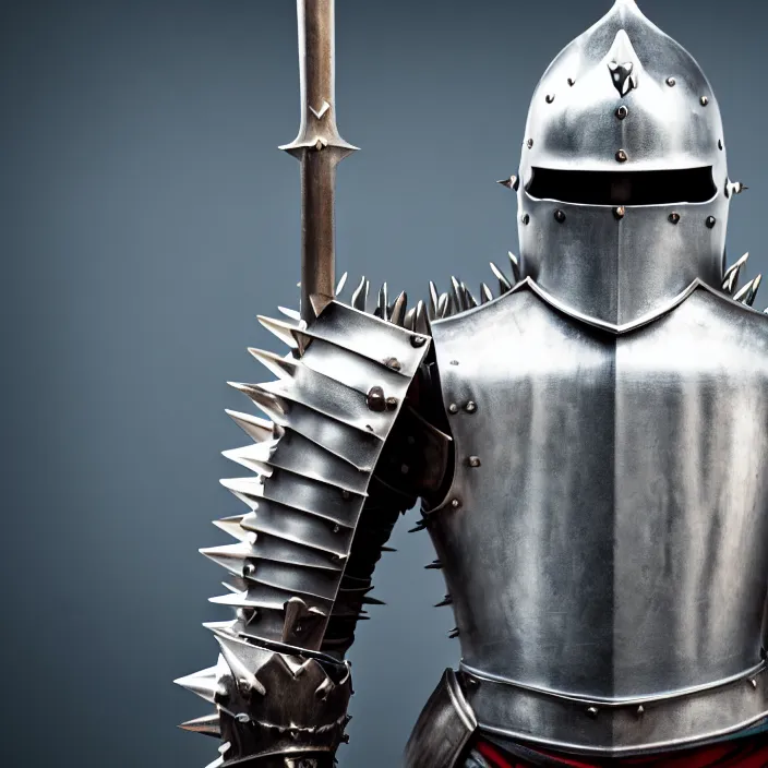 Image similar to full body photo of a knight with spiky armour and a mace, highly detailed, 4 k, hdr, smooth, sharp focus, high resolution, award - winning photo