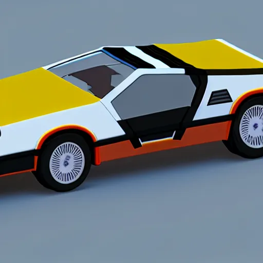 Prompt: back to the future delorean, mario kart 6 4 screenshot, low poly, aliased