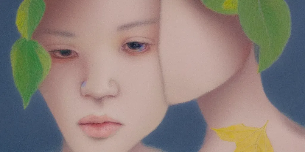 Image similar to detailed pastel colors portrait of a woman made of autumn leaves, by hsiao - ron cheng, fine detail, 8 k