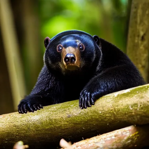 Prompt: photo of malayan sunbear, 4K, Hq, high details, full shot, National Geographic Photo of a Year