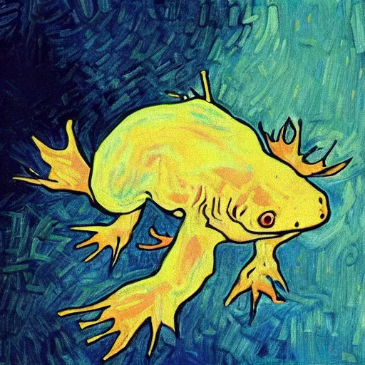 Prompt: “axolotl in style of Van Gogh”