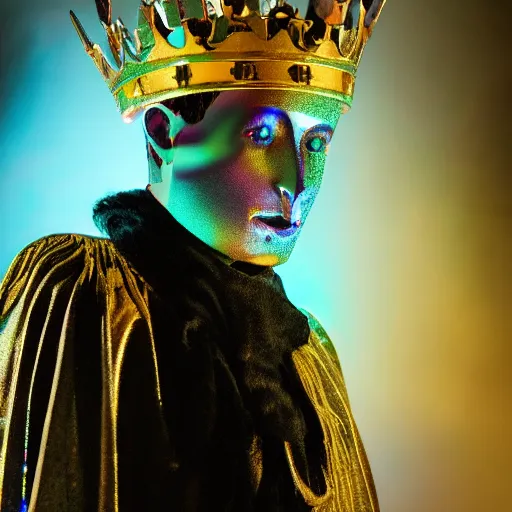 Image similar to a portrait of a phantom king in a holographic room, photographed by erwing olaf