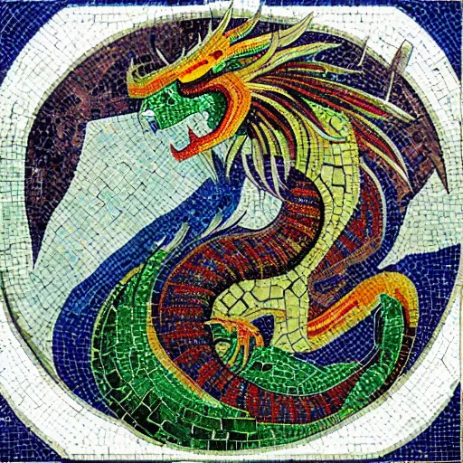 Prompt: mosaic dragon by dr. surrealism