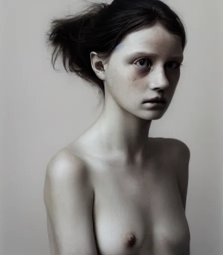 Image similar to a high quality, high detail, portrait photography of a beautiful girl by juan francisco casas and kyle thompson, zdzisław beksinski