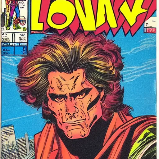 Prompt: 1 9 8 0 s comic book title cover scan, highly detailed professional comic art, sharp detailed, featuring a portrait of lion, profile picture by schen teng, 8 0 s sci - fi comic art