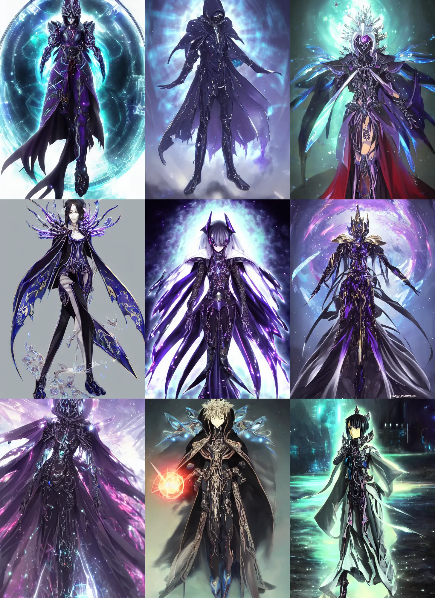 Prompt: Cybernetic cloaked CGI anime character concept design, dynamic pose, beautiful fantasy anime, dark, bejewelled and encrusted technological royal cloak, brandishing powerful magical sword, biological human face, realistic lighting, magical and iridescent, dark and intricate, Greg Rutkowski, Makoto Shinkai, anime CGI, animated, hood and cape, animation, artgerm, artstation, matte digital illustration