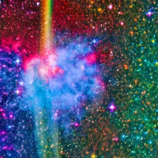 Image similar to a high - resolution color photo of a rainbow supernova