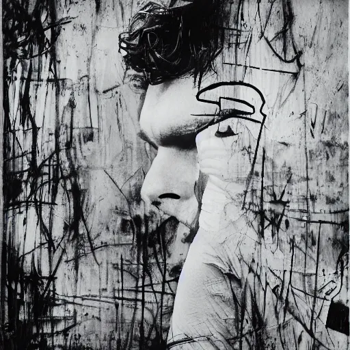 Image similar to grainy abstract expired film photo of mikky ekko, 1960s, by Henri Cartier-Bresson, Dan Mumford and Josan Gonzalez, 50mm lens cinematic, black and white filter, ultra detailed, hyper realism