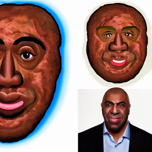 Image similar to a face made of sausage in the shape of nba magic johnson's face