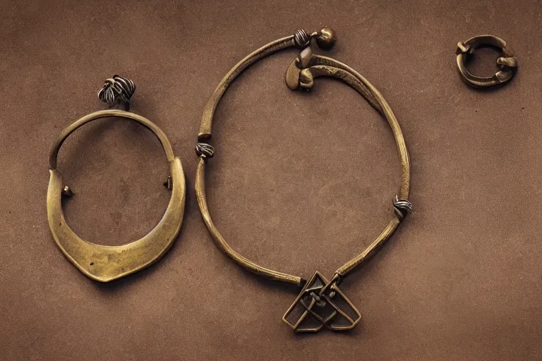 Prompt: “bronze male jewelry of unknown civilisation, science fiction, studio photography”