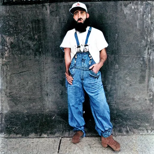 Image similar to fidel castro wearing denim overalls designed by supreme, portrait, 3 5 mm film, clear face, by nan goldin