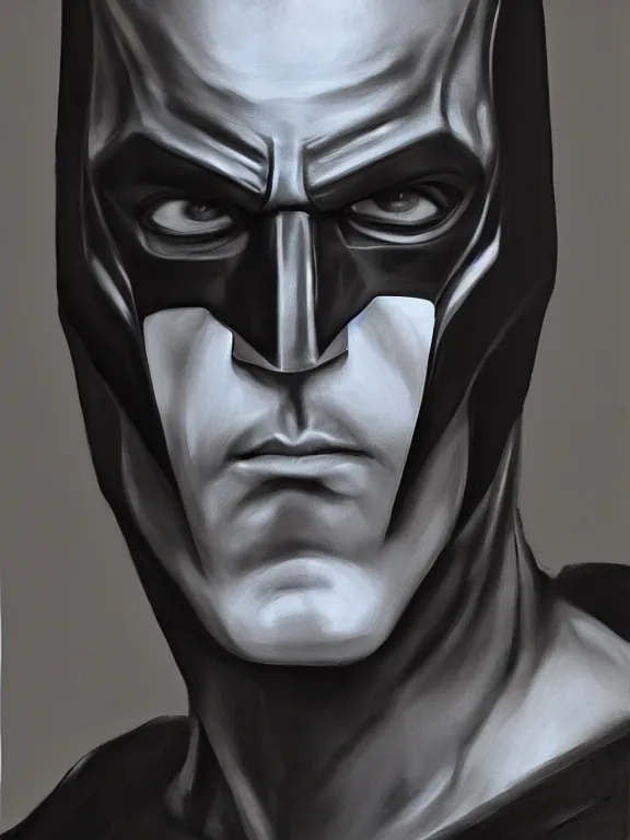 Prompt: portrait, half lit ryan renolds as batman, hyperrealism