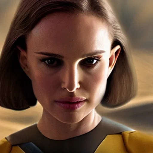 Prompt: Natalie Portman in Star Trek, ¾ view, (EOS 5DS R, ISO100, f/8, 1/125, 84mm, postprocessed, crisp face, facial features)