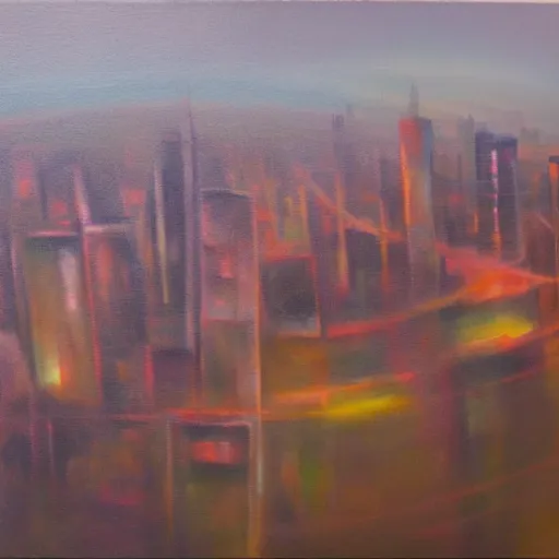 Prompt: a city falling off the edge of reality, oil on canvas