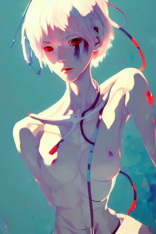 Image similar to a ultradetailed beautiful panting of rei ayanami, by conrad roset, greg rutkowski and makoto shinkai, trending on artstation