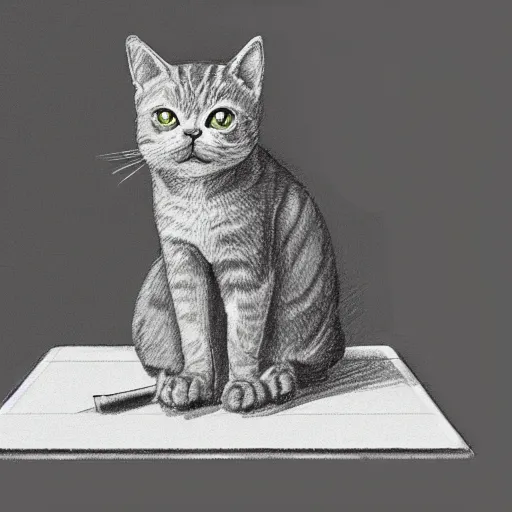 Prompt: cat sat on a mat wearing a hat and holding a bat pencil sketch, smooth, sharp focus