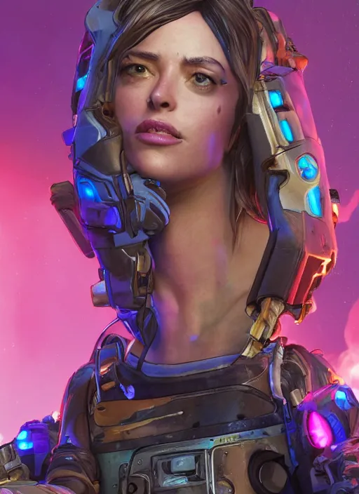 Image similar to glowwave portrait of dakota johnson from borderlands 3, au naturel, hyper detailed, digital art, trending in artstation, cinematic lighting, studio quality, smooth render, unreal engine 5 rendered, octane rendered, art style by klimt and nixeu and ian sprigger and wlop and krenz cushart.