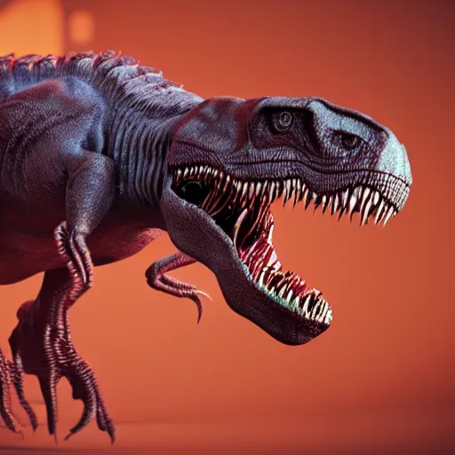 Image similar to a t-rex infected by an alien parasite, octane render, 3D