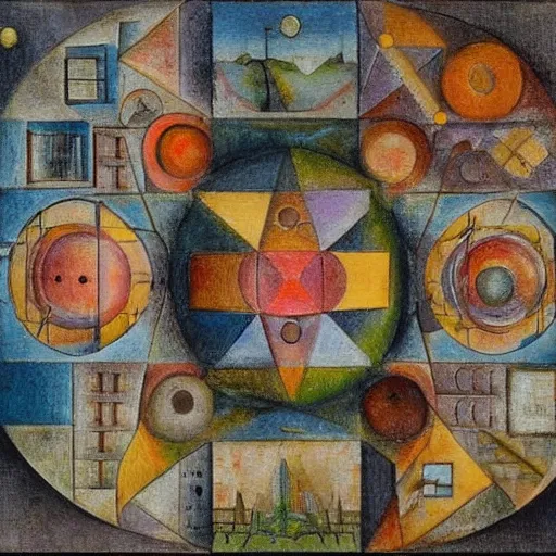 Image similar to mathematical equations inspired by bosch, bosch, klee. mathematical paradise, beautiful animals, equation heaven, beautiful plants, platonic solids, elegant diagrams, beautiful equations, oil paint, hyperrealistic, on loan from louvre, masterpiece