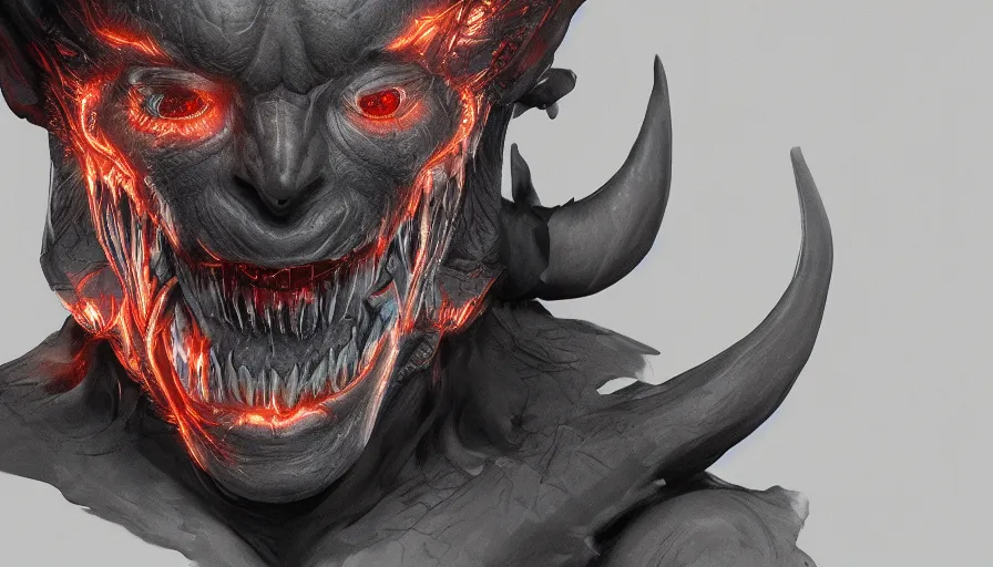 Image similar to Smiling face of the devil, hyperdetailed, artstation, cgsociety, 8k